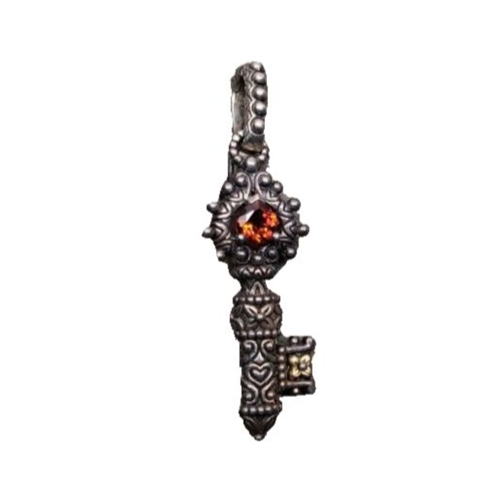 Barbara Bixby 925 Sterling Silver 18K Gold Garnet Key Pendant Charm Enhancer